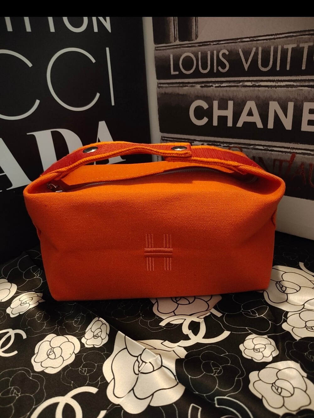Canvas Designer 'H' Top-Handle Women's Bag in Orange